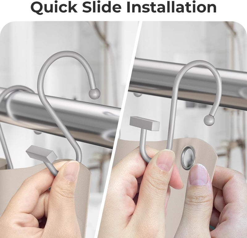 Bathway Silver Shower Curtain Hooks, Shower Curtain Rings Rust Proof, 12PCS Shower Hooks for Shower Curtain, T-Bar Design Convenient Elegant Shower Curtain Hangers for Bathroom Kitchen Wardrobe - Image 4